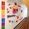 Habitación de Recién Casados Sala de Estar TV Fondo de Pared con Palabra Feliz Decoración Boda Completa para Hombres y Mujeres Decoración con Atmósfera Dopamina