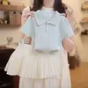 Traje de Verano Nuevo para Niñas 2025 Estilo Western Infantil Estilo Universitario Verano Tejido de Punto Manga Corta Falda Plisada de Moda