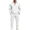 2026 Conjunto Deportivo para Hombre con Forro de Polar Transfronterizo Sudadera de Media Cremallera con Cuello Alto Pantalones Jogger con Múltiples Bolsillos Conjunto de Dos Piezas