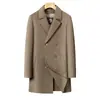 Casaco Masculino de Botão Duplo, Estilo Meio-Comprido Outono e Inverno, Forro Removível de Penugem de Ganso, Trench Coat de Lã Feito à Mão, Roupa de Exterior Quente para Jovens