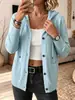 Cárdigan de punto de lana liso con capucha, superventas transfronterizo para mujer, corte holgado, hombros caídos, manga larga, acanalado, chaqueta casual suave