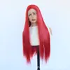 Producción mayorista de fábrica de peluca recta larga de fibra de alta temperatura estilo retro de cabello largo recto rojo 13*4