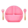 En Stock Vajilla Infantil Compartimentada Tazón de Silicona con Ventosa para Bebé Cuchara para Bebé Plato de Silicona con Popote Integrado