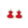 Aretes de Calabaza Chapados en Plata 925 Oro de 18K Completamente Diamantados Pato Mandarín Fulu Sencillos de Moda Lujo Ligero Calabaza Blanca