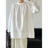 Ns Camisa Básica Feminina Estilo Coreano Ins Solta e Casual com Gola Redonda, Franzidos e Mangas Raglan, Comprimento Médio, Proteção Solar 3683