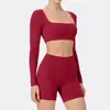 Conjunto de Ropa Deportiva de Yoga Ajustado de Tacto Desnudo Transfronterizo Europeo y Americano para Mujer Secado Rápido Gama Alta Ropa Deportiva para Pilates y Fitness Otoño e Invierno