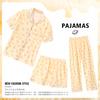 Galletas de niña de dibujos animados pijama de cachorro para mujer verano nuevo tela arrugada manga corta tres piezas ropa para el hogar foto real mayoreo