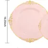 Plato de Relieve Azul Transparente Bronceado Plato Desechable para Cena Borde Plateado PS Plástico Duro Vajilla Oro Rosa Juego de Platos para Cena