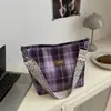 Bolsa Tote de Cor Contrastante Nova Casual Xadrez de Grande Capacidade para Estudantes Universitárias irem para a Aula e para o Trabalho, Bolsa Feminina de Lona, Bolsa de Ombro