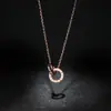 Red de Viento Frío Acero de Titanio Collar para Mujer Doble Anillo Números Romanos Oro Rosa Cadena para Clavícula Cadena de Cuello Simple Estilo Viento Frío