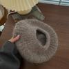 Boina de pele de coelho preguiçosa feminina outono e inverno malha solta grande circunferência da cabeça chapéu de pintor beilei estilo coreano rosto-olhando pequeno grosso
