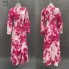 Estilo Europeu e Americano 2026 Primavera Novo Cruzamento Elegante Vestido Longo Casual Estampado Manga Longa Decote V Vestido com Amarração