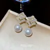 Pendientes de Perla Geométricos con Pasador de Plata 925 Lujo Accesible Moda de Gama Alta Pendientes de Circonita Lujo Accesible Pendientes de Nicho de Moda para Mujer