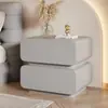 Mesa de Cabeceira Sólida na Cor Creme, Armário de Armazenamento Minimalista para Quarto Estilo Italiano, Mesa de Cabeceira Simples Moderna de Chão Totalmente Montada