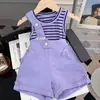 Conjunto de Dos Piezas para Niñas 2026 Verano Nueva Moda Elegante Overol para Niños Pequeños con Chaleco Rayado sin Mangas