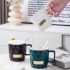 Taza de cerámica de estilo nórdico, sencilla y de alta calidad, con tapa y cuchara, para hombres y mujeres, ideal para la oficina o el té.