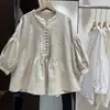 Primavera 2026 Nueva Camisa de Algodón para Mujer con Cuello Redondo Estilo Japonés Blusa Holgada Cárdigan Estilo Mori Vintage Moda para Mujer Reductora de Edad