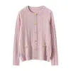 Cardigã de Gola Redonda com Ponto Canelado de Doze Pontos Suéter de Cashmere Feminino Cardigã de Tricô Solto Emagrecedor Suéter Base de Lã
