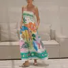 Marca Independiente 2026 Verano Europeo y Americano para Mujer Elegante Vestido de Tirantes Sueltos con Estampado Floral sin Mangas