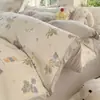 Conjunto Minimalista de Quatro Peças Classe A Estilo Ins Roupa de Cama Doméstica Lençol Capa de Edredom Algodão Lavado Gaze de Camada Dupla Capa de Colcha Roupa de Cama Jdzt