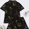 Fabricante de Conjunto de Pijama Cardigan Preto de Seda Leite Transfronteiriço Europeu e Americano para Mulheres, Shorts de Manga Curta, Roupa de Casa Casual Respirável