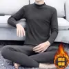 Traje de ropa interior térmica para hombre 2023 con forro de vellón de terciopelo, engrosado, cuello medio, a prueba de frío, resistente al invierno, resistente a la congelación