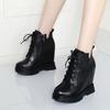 Botas de Caña Media Casuales con Cuña de Cuero Genuino para Aumentar la Altura 10 cm Estilo Coreano de Moda Versátiles para Mujer