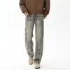 Tendencia Retro Nueva Moda Jeans para Hombre Estilo Europeo Frescos y Elegantes Pantalones de Patchwork Pierna Recta Ligeramente Acampanados para Hombre