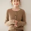 Nuevo Cárdigan de Punto de Cachemira Retorcido de Cuello Redondo para Mujer Color Puro Elegante Ropa de Trabajo Informal Sencillo Chaqueta de Manga Larga con Botones