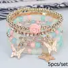 Pulseira com Pingente de Cristal Rosa Estilo Boêmio, Elástica, Multicamadas, Venda Quente Transfronteiriça Europeia e Americana