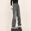 Jeans de Pierna Recta Bordados Estilo Retro Americano Streetwear Ligeramente Amplios para Hombres y Mujeres Tendencia Fresca Street Hip-Hop Casual Pantalones Largos
