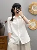 Estilo Novo de Verão Alta Qualidade Macio, Amigo da Pele e Respirável Cor Sólida Blusa Camisa de Manga Curta em Gaze de Algodão Dupla Camada para Mulheres