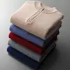 Nuevo suéter de otoño e invierno para hombre, cuello medio alto con cremallera, básico de manga larga, casual de negocios, para jóvenes, 100% lana, suéter grueso