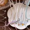 Novo Colar de Concha com Laço de Strass Azul e Rosa Decoração Infantil Série Azul Pingente de Cabaça Acessórios para Vestido de Verão