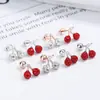 Aretes de tachuela con hilo de cereza para mujer Plata de ley 925 nueva moda Cuentas Shambhala Tachuela para cartílago de la oreja Diseño de nicho Joyería para la oreja