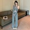 Estilo Hong Kong Novo Estilo Chinês Estilo Nacional Casual Roupa Esportiva Conjunto Feminino 2024 Novo Jaqueta Alcinha Calça Wide Leg Conjunto de Três Peças Tendência
