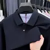 Camiseta de Manga Larga con Cuello de Solapa de Algodón Piqué Puro Transfronteriza para Hombre Otoño 2025 Nueva Camisa Polo Transpirable para Hombre de Estilo Casual de Negocios