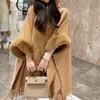 Capa xale de pelúcia com capuz outono e inverno plus size feminino gola de pele grande xadrez espesso casaco de alta qualidade