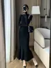 Ropa Zhengqite/ Vestido de Punto para Mujer 2026 Otoño/Invierno Nuevo Estilo Cuello Semi Alto Ajustado Vestido Cola de Pez