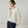 Suave y elegante~ suéter de cachemira 100% pura estilo minimalista para mujer, cuello redondo, puños de encaje, corte holgado, suave y cómodo, tejido versátil