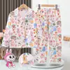Pijama infantil novo 2024 meninas primavera e outono gola lapela manga longa veludo fino conjunto de roupas de casa para meninas