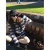 Cárdigan de Punto con Rayas Contrastantes Estilo Coreano para Mujer en Otoño e Invierno Capa Superior con Botones de un Solo Botón Diseño que Reduce la Edad
