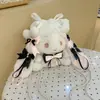 Bolsa de Pelúcia Gato Estilo Soft Girl Lolita Bolsa Fofa Girly com Acabamento de Renda Corrente de Pérola Transversal Pequena