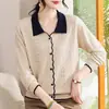 Suéter de punto informal de alta calidad con estampado y manga larga para mujeres de mediana edad y mayores, nuevo estilo otoño/invierno, ropa de madre, capa base de punto que ilumina la piel