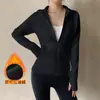 Chaqueta Gruesa Forrada de Polar Cálido para Mujer, Temporada de Primavera, Cuello Alto, Doble Cremallera, Top de Yoga Ajustado, Ropa Deportiva para Correr y Fitness