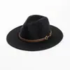 Moda Casual de Otoño e Invierno Nuevo Europeo y Americano Cinturón Hebilla Metálica Decorativa Sombrero de Jazz de Lana de Ala Ancha Sombrero de Copa Cálido Tendencia