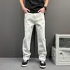 Jeans casual relaxado unissex, calça de sarja slim reta de alta qualidade, simples e versátil para o dia a dia