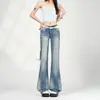Novo Produto com Apelo Visual da Estética Russa, Refrescante e Chamativo, Jeans Micro Flare Stretch de Cintura Baixa Azul Claro, Suporta Dropshipping