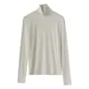 Camiseta base azul claro de cuello alto para mujer, prenda interior de otoño ajustada, top versátil de manga larga elástico de color liso suave con cuello apilado