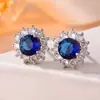 Aretes de botón de circonita cúbica rosa dulce y azul estilo japonés y coreano, aretes con forma de girasol con centros incrustados de diamantes y aretes con forma de corazón - venta al por mayor de aretes de lujo de alta gama